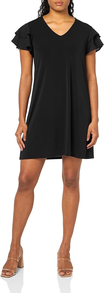 Adrianna Papell Women's V Neck Double Flutter Sleeve Dress