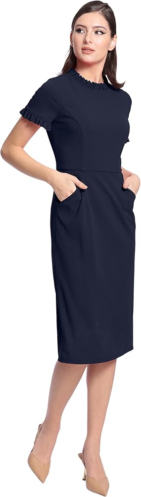 Maggy London Women's Ruffle Collar Slant Pocket Sheath Dress