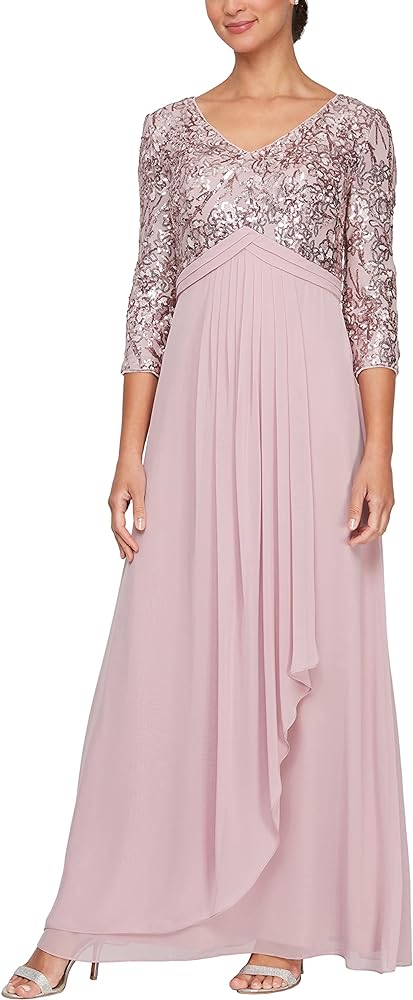 Alex Evenings Women's Long Lace Top Empire Waist Dress, Blush, 18