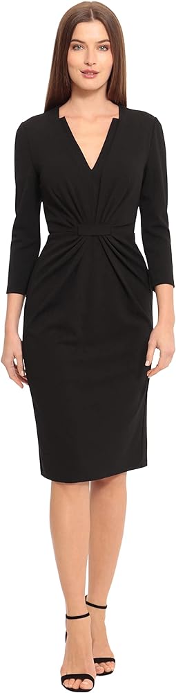 Maggy London Women's Plus Size Notched V-Neck Sophisticated Sheath Dress Event Office Workwear Guest of