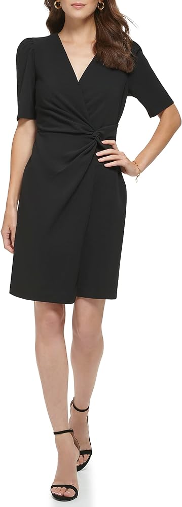 DKNY Women's Side Knot Short Length V-Neck Dress