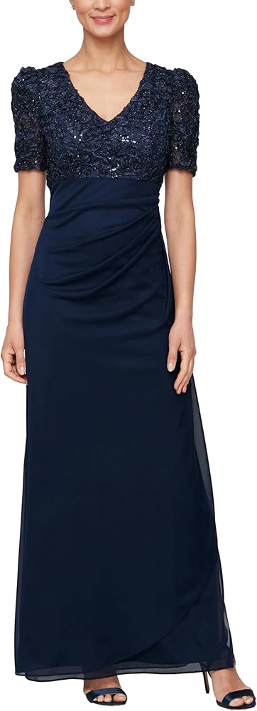 Alex Evenings Women's Wedding Guest Dress with V-Neck Stretch Sequin Bodice and Empire Waist (Petite and Regular Sizes)