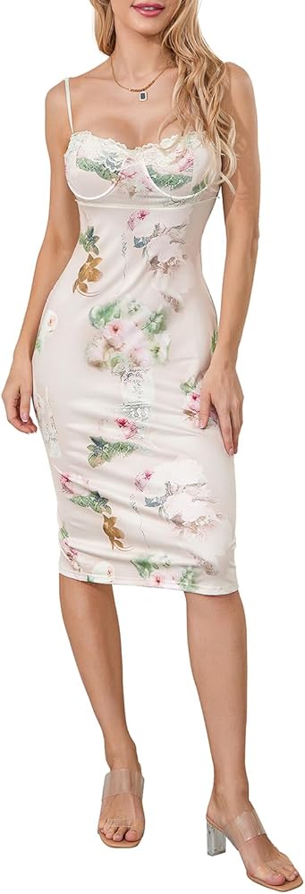 Women Floral Maxi Dress Low Cut Vintage Backless Spaghetti Strap Long Bodycon Dresses Sexy Cocktail Dress