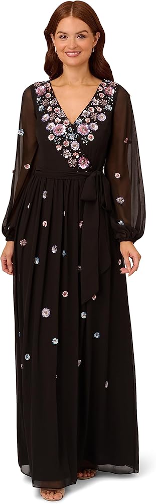 Adrianna Papell womens Plus-size 3/4 Sleeve Beaded Illusion Gown With Sweetheart Neckline