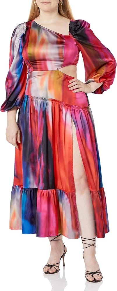 The Drop Women's Multi Print Asymmetrical Neckline Maxi Dress by @Itsjuliettefoxx