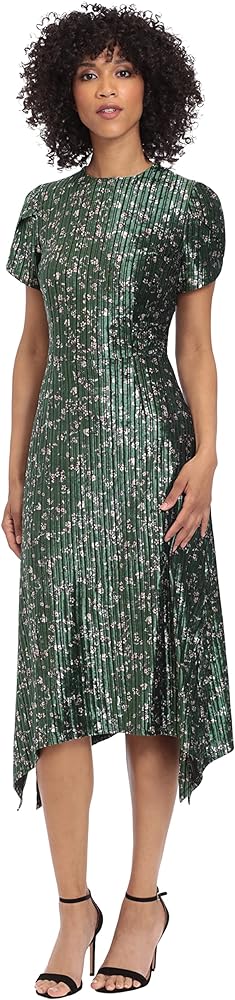 Maggy London Women's Tulip Sleeve Shark Bite Hem Midi Dress