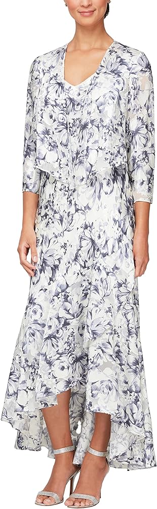 Alex Evenings Women's Sleeveless Printed Chiffon Mid-Length Dress with Jacket