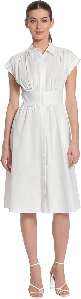 Maggy London Women's Cap Sleeve Collar Dress with Wide Waistband and Front Placket