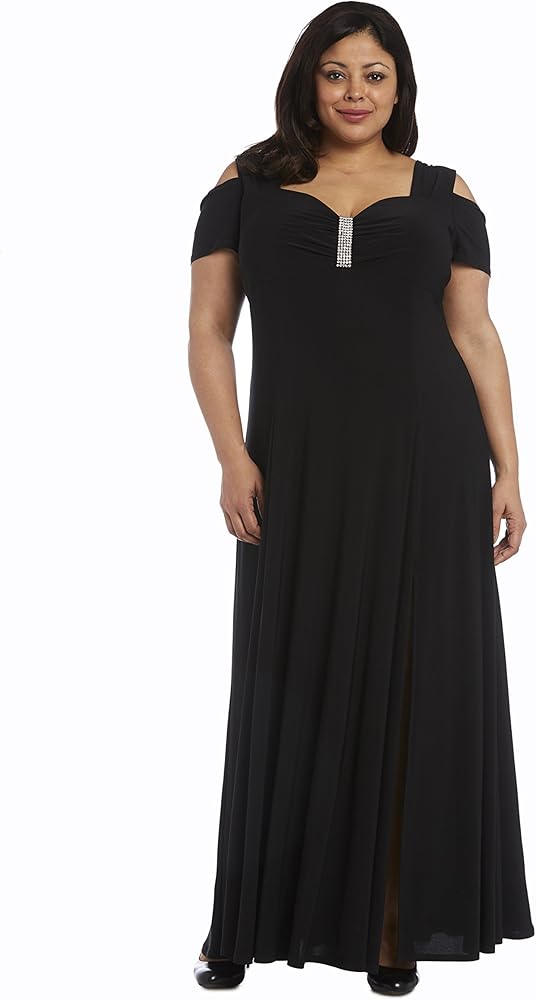 R&M Richards Womens Embellished Sweetheart Neck Evening Dress