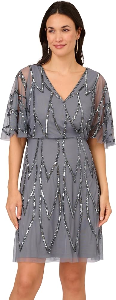 Adrianna Papell Women's Bead Mesh Wrap Dress