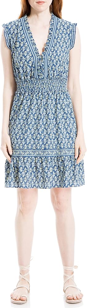 Max Studio Women's Ruffle Smocked Waist Short Dress