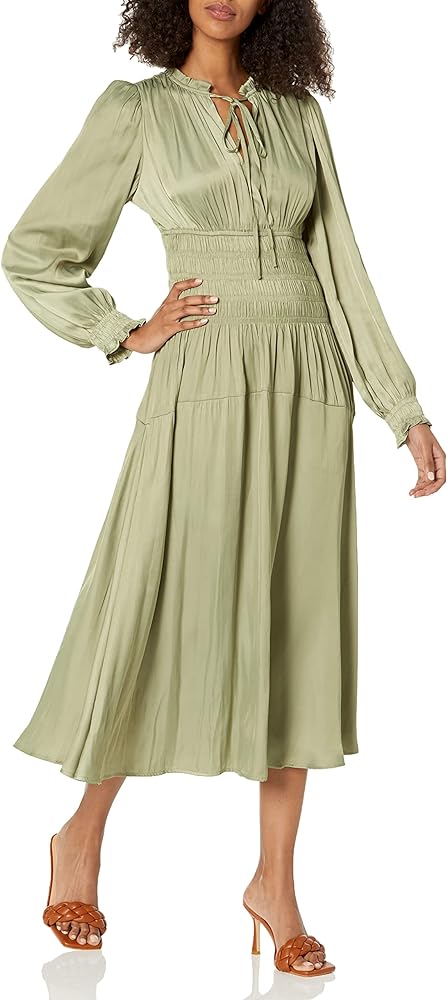 MOON RIVER Women's V Neck Shirred Tiered Smock Ruffle Dress