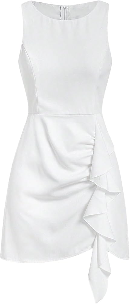 Verdusa Women's Ruffle Trim Ruched Asymmetrical Sleeveless Short Dress