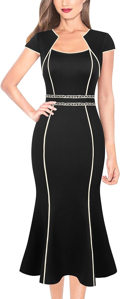 VFSHOW Womens Elegant Vintage Square Neck Business Office Cocktail Party Bodycon Midi Mermaid Dress