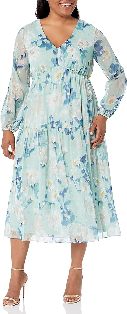 Adrianna Papell Women's Floral Chiffon Tiered Dress