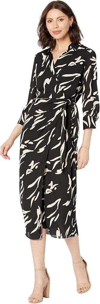 Donna Morgan Women's Long Sleeve Midi Wrap Dress