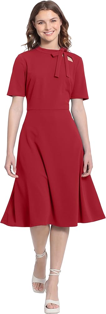 Maggy London Women's Short Sleeve Fit and Flare Scuba Crepe Dress