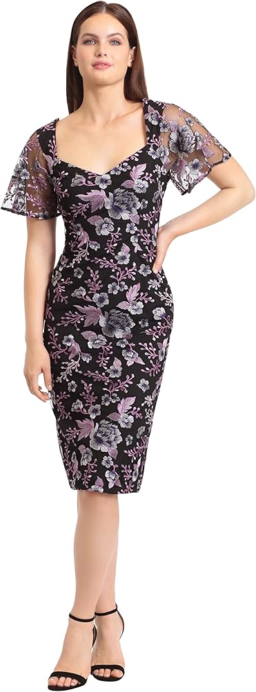 Maggy London Women's Occasion Holiday Embroidered Dress Embroidery Event Wedding Party Guest of