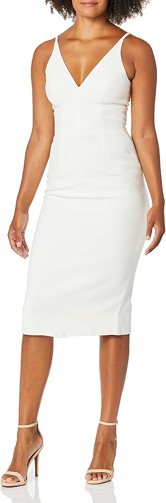 Dress the Population Women's Lyla Solid Sleeveless Fitted Midi Sheath Dress