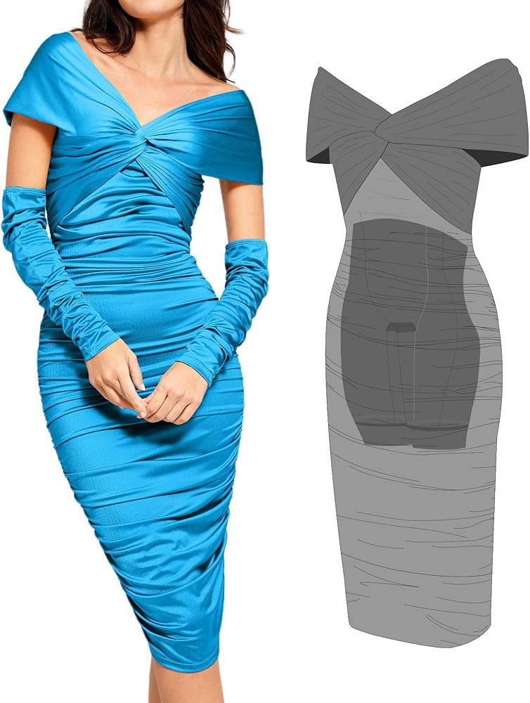 Popilush The Shapewear Dress with Sleeves - Multi Way Wear Dresses Off The Shoulder Ruched Bodycon Cocktail Dress