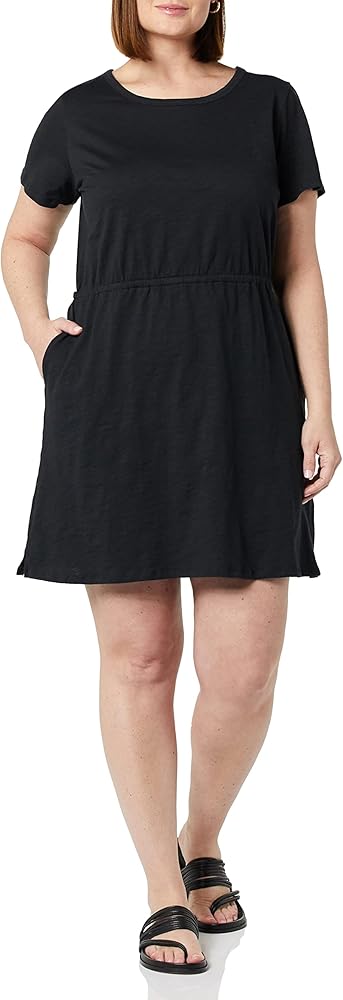 Amazon Essentials Women's Short Sleeve Elastic Waist Cotton Jersey Minidress