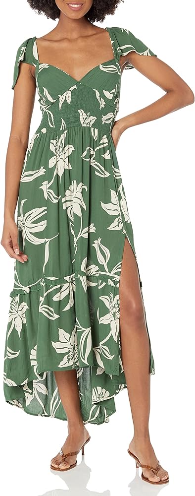 Angie Women's Lace Up Back Flutter Sleeve Dress with Slit