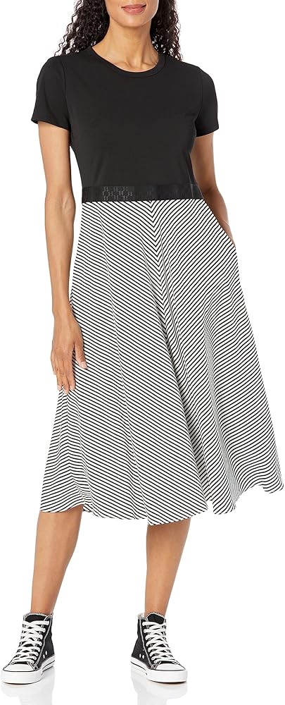 KARL LAGERFELD Women's Blak and White Waist Band Midi