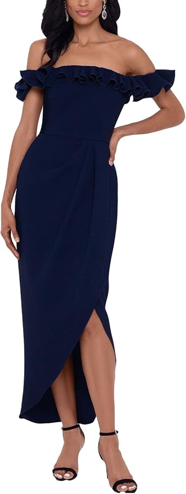 Xscape Womens Off-The-Shoulder Fitted Evening Dress