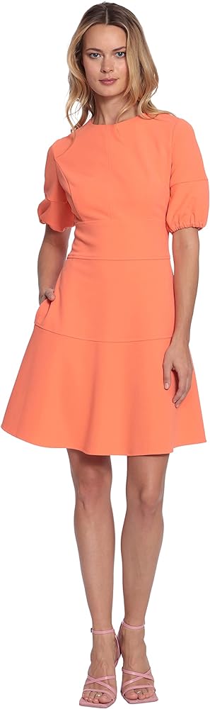 Donna Morgan Women's Crew Neck Fit and Flare Scuba Crepe Dress