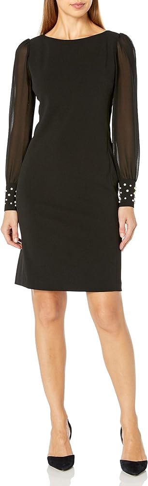 KARL LAGERFELD Women's Solid Sheer Sleeve Sheath Dress