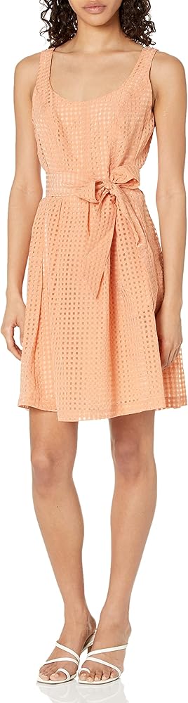 Anne Klein Women's Square Neck Topstitch Dress with Pleats