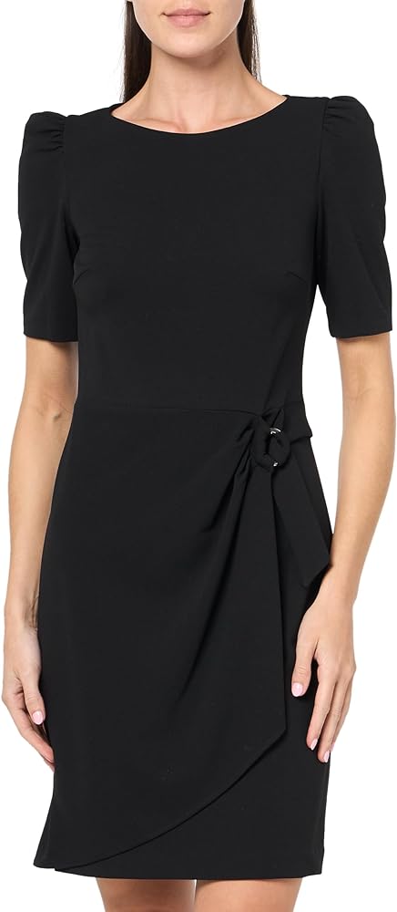 DKNY Women's Sleeveless Scuba Crepe Faux Wrap with Logo Hardware