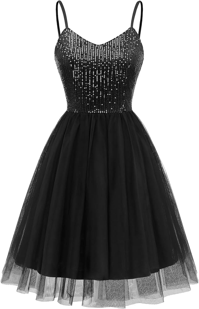 Dressystar Women's Spaghetti Strap Backless Dress Sparkly Sequin Glitter Cocktail Party Club Mini Dress Sleeveless Prom Dress