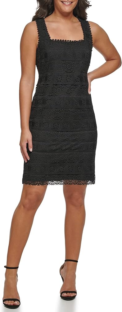 kensie Women's Chemical Lace Shift Square Neck Dress