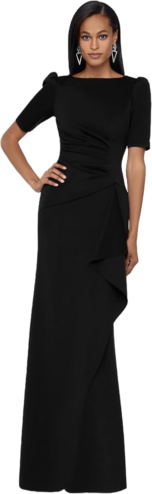 Xscape Women's 3/4 Sleeve Long Scuba Dress with Side Ruching