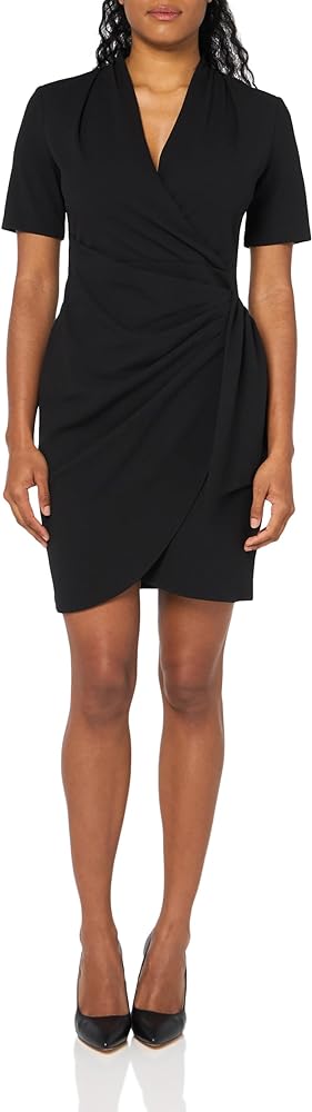 DKNY Women's Ruched Side Vneck Short Sleeve Dress