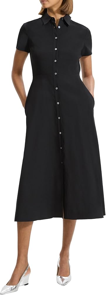 Theory Women's Short Sleeve Midi Buttondown Dress