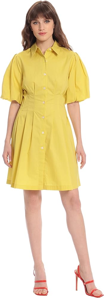 Donna Morgan Women's Button Up Shirt Dress with Puff Sleeves and Collar