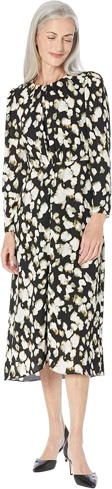 Maggy London Women's Long Sleeve Center Front Waist Ruched Midi Dress