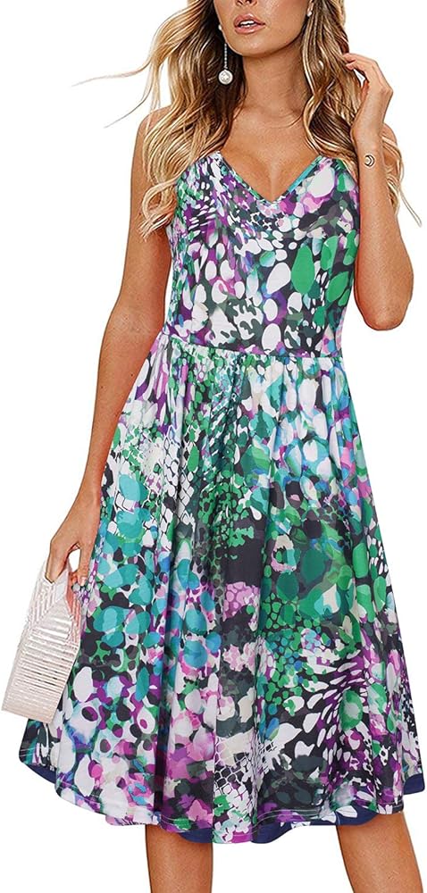 KILIG Women's Summer Casual Sundress Button Sleeveless Spaghetti Strap Dress