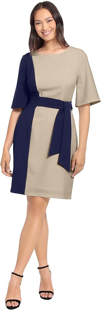 London Times Women's Color Block Side Tie Sheath Dress