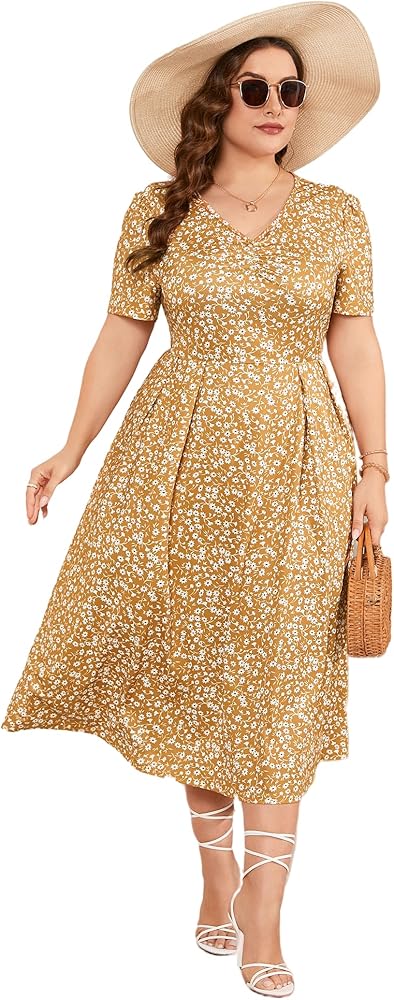 Plus Size Maxi Dress Womens Summer Casual Boho Floral Empire Waist Plus Size Flowy Dress Plus Size Dresses for Curvy Women