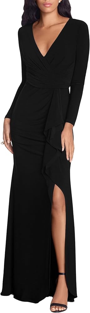 Betsy & Adam Women's Size Long Sleeve Stretchy Formal Dress (Available in Plus)