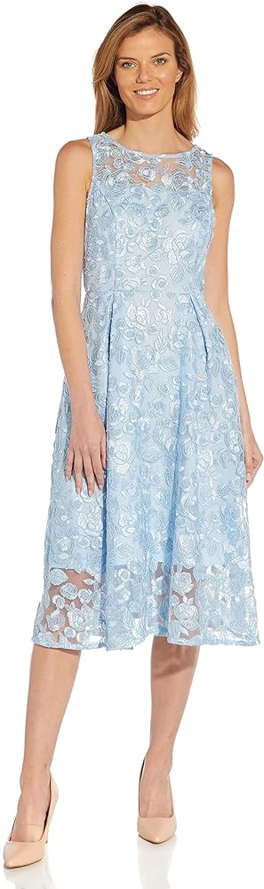 Adrianna Papell Women's Embroidered Tea Length Dress