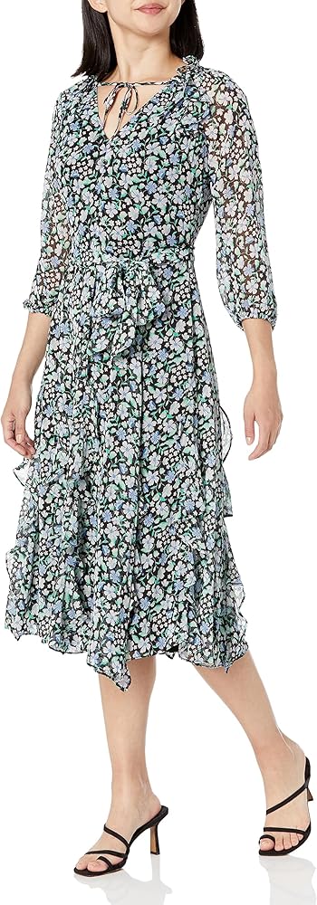 KARL LAGERFELD Women's Floral Ruffle Midi Dress