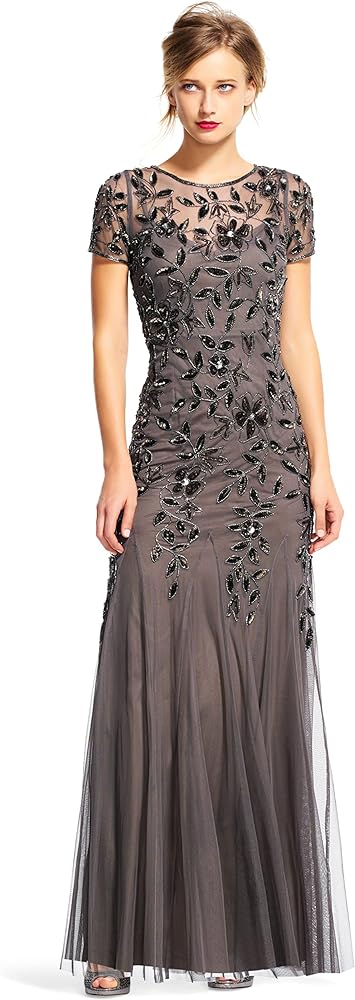 Adrianna Papell Women's Floral Beaded Godet Gown