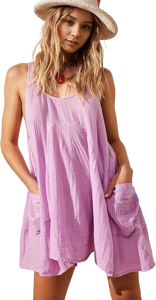 Women Casual Summer Dresses Sleeveless Crew Neck Backless Tunic Mini Dress Loose Flowy Tank Sundress with Pockets(Purple,XL), X-Large