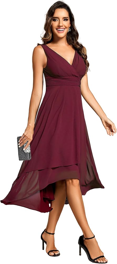 Ever-Pretty Women's V Neck Sleeveless Empire Waist Semi Formal Dress Pleated Chiffon Wedding Guest Dresses 61926