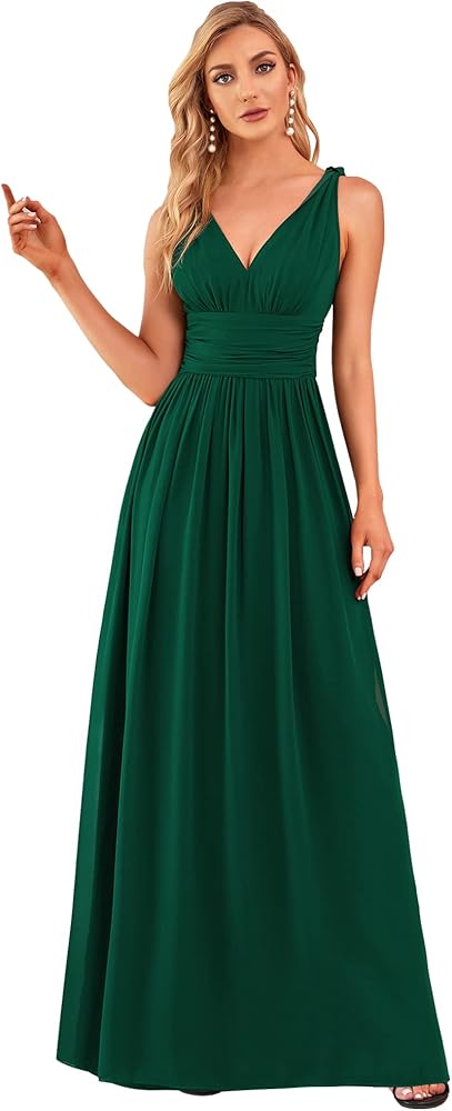 Ever-Pretty Womens Bridesmaid Dress V-Neck Sleeveless A Line Chiffon Floor Length Formal Dress 09016