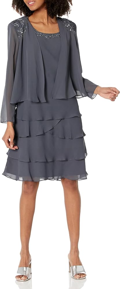 S.L. Fashions Women's Embellished Tiered Jacket Dress